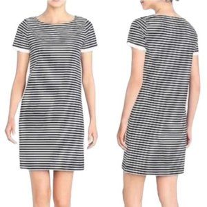 J. Crew Navy And White Striped Shirt Dress w Ruffle Short Sleeves - Size S